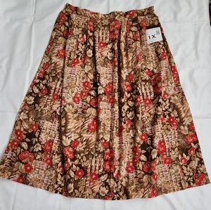 NWT Sag Harbor Woman Skirt Women's 1X Brown/Red/Tan Print
